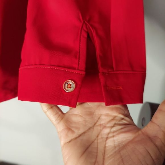 Red Tie Neck Blouse with Rhinestone Brooch NWT - Picture 9 of 13